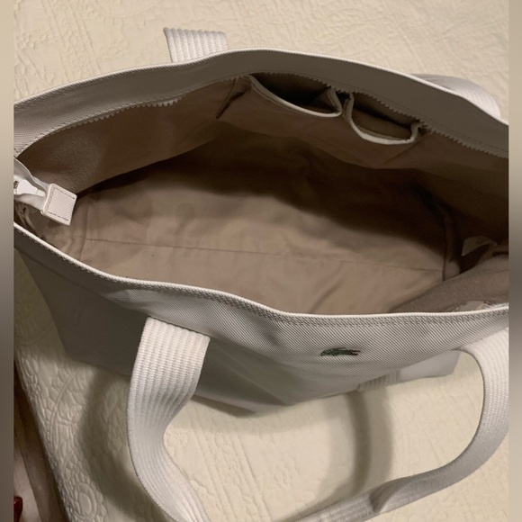 Lacoste OffWhite Large PreOwned Tote Bag inside clean outside blue light stains. - Picture 8 of 16